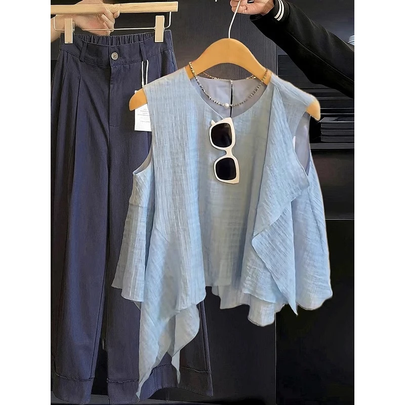 美爆了！不规则下摆吊带背心女夏季设计感宽松显瘦无袖斗篷上衣新