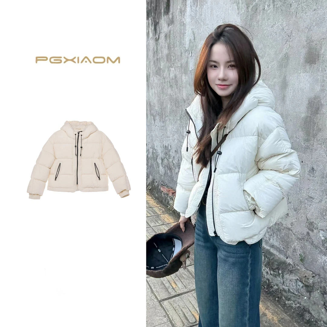 【PGXIAOM】润秀定制白色连帽拼接羽绒服外套YR9696