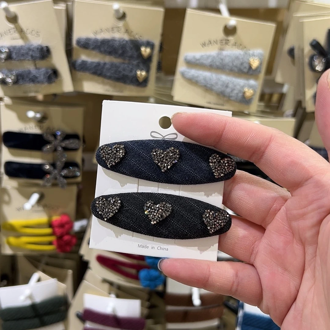 非金属布艺拼色爱心拜拜夹
