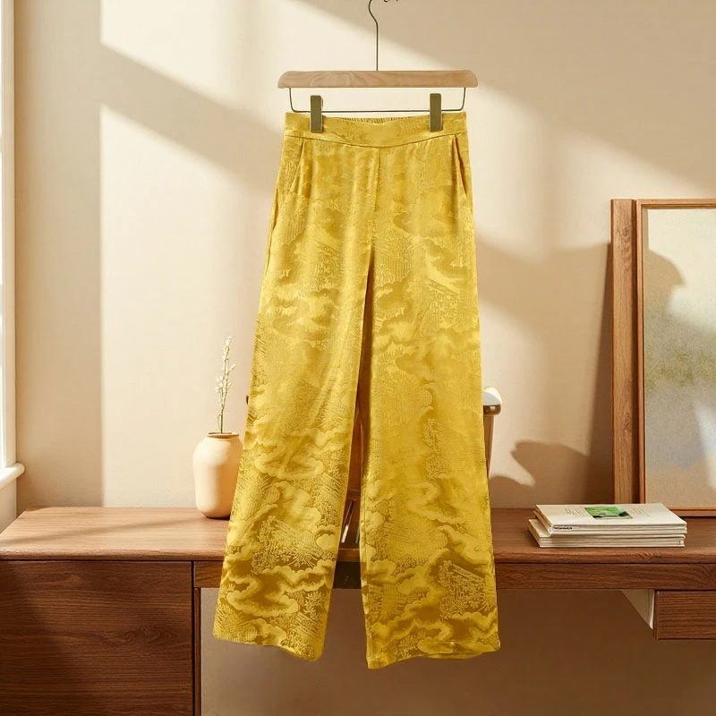 紫韵—竹林云海 超有型新款爆火重磅杭丝提花高腰休闲阔腿裤DZ9966