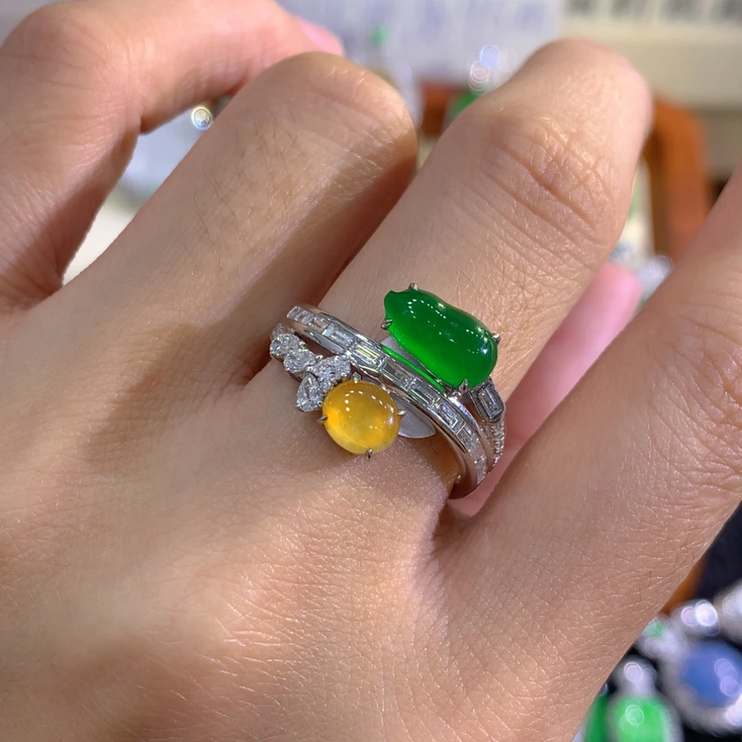 翡翠18K金镶嵌戒指设计款