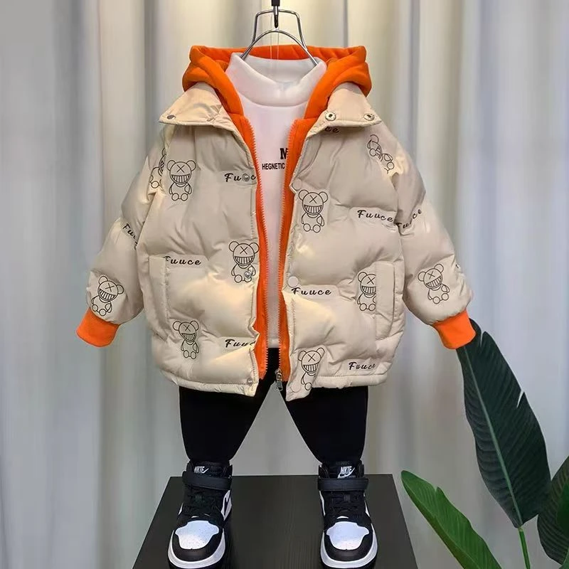 中小童男女童羽绒棉衣2025潮宝宝红色过年儿童冬装加厚棉服外套