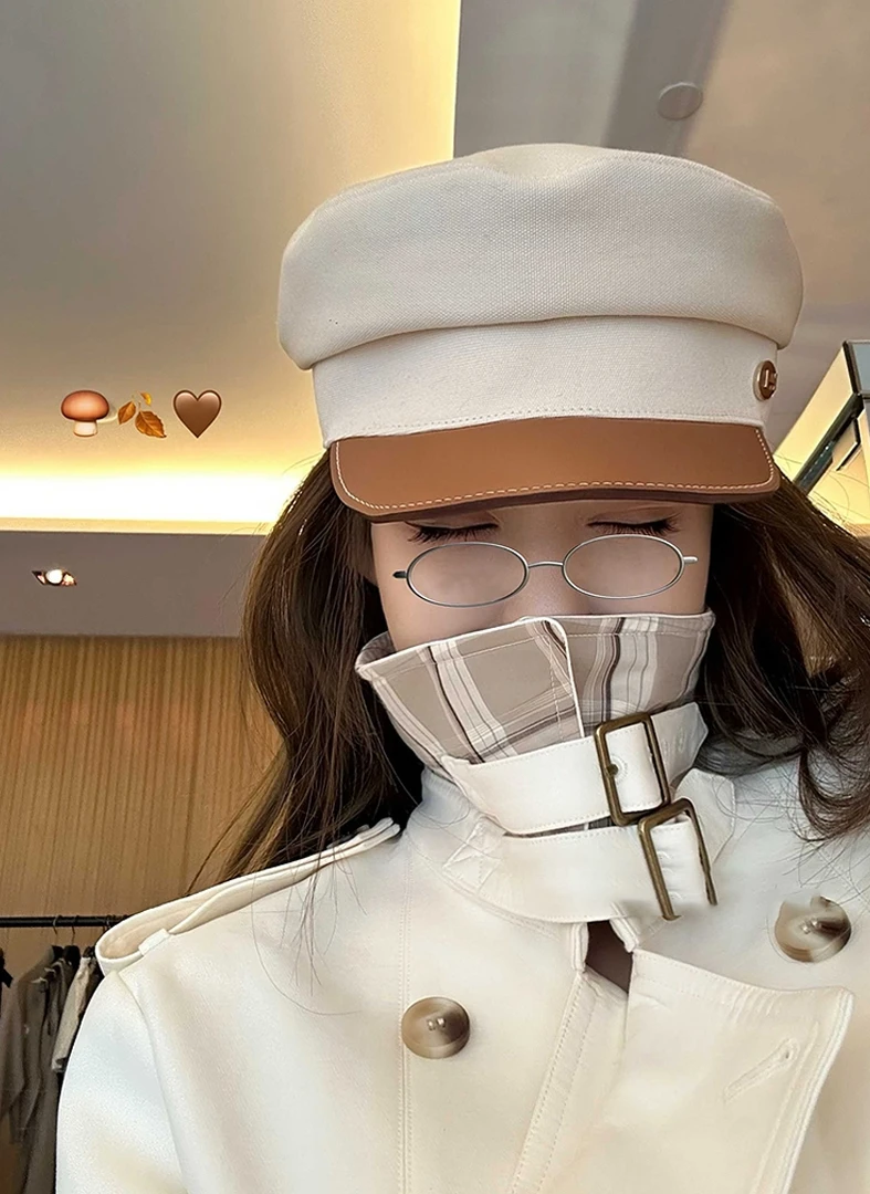 LL Online北川景子正肩立领英伦风/格纹中短款风衣外套女秋季新款