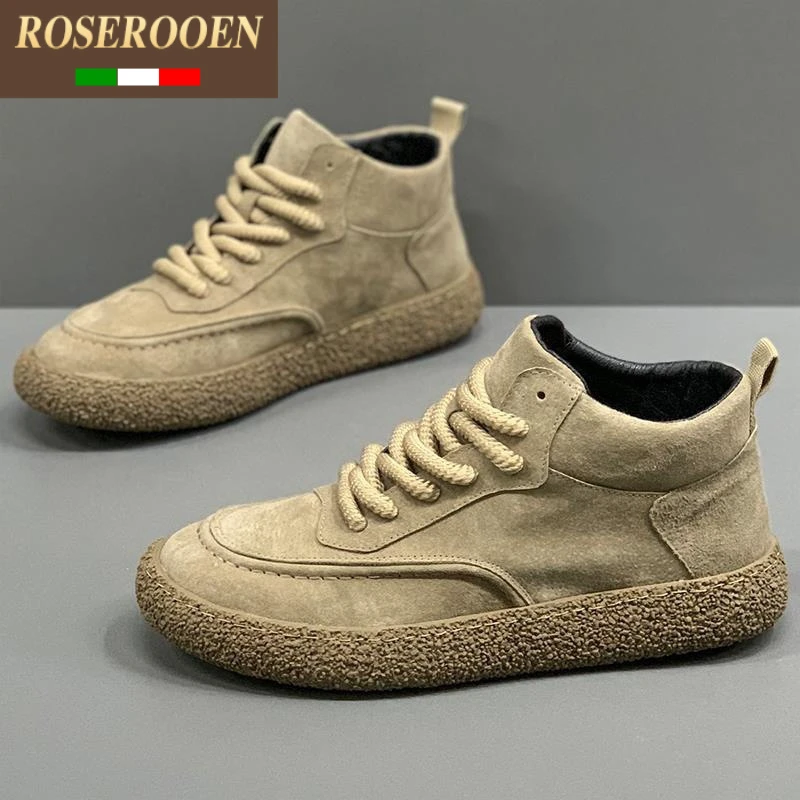 高档轻奢高帮男鞋2024新款春季棉鞋翻毛运动休闲板鞋软底中帮男靴