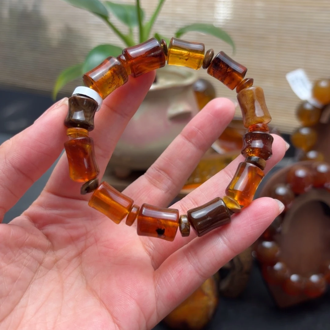 琥珀未镶嵌珠宝奇石10mm多宝竹节珠