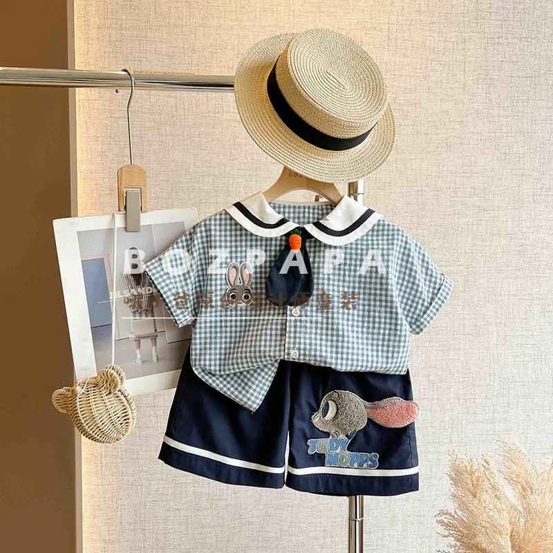 现货啵小爸【水手兔兔】韩版男宝2025夏款小众款可爱兔子水手服套装