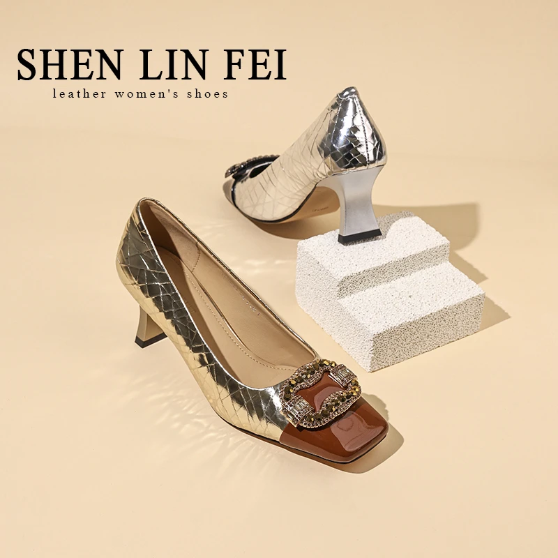 圣琳妃/牛皮/5CM优雅玫瑰花方头浅口单鞋小香风气质SDL03035