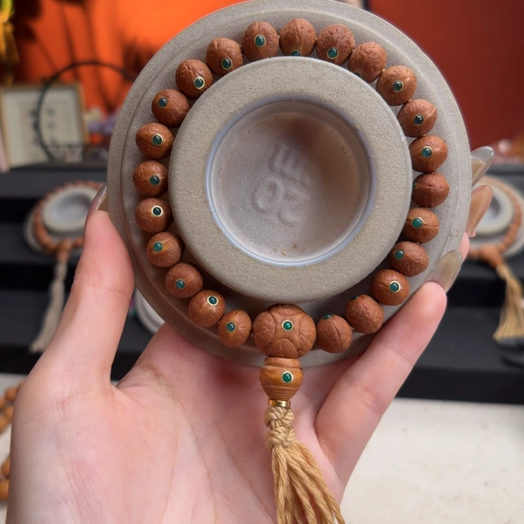 手串凤眼菩提A***?10.5mm铁籽单圈绿玛n