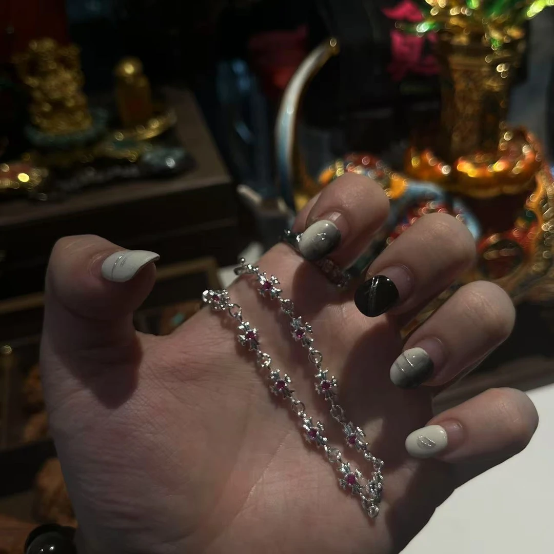 合金手链 【蛇年 冰魄泣血 手链】奶白十字紫锆手链国潮风发字嘻哈