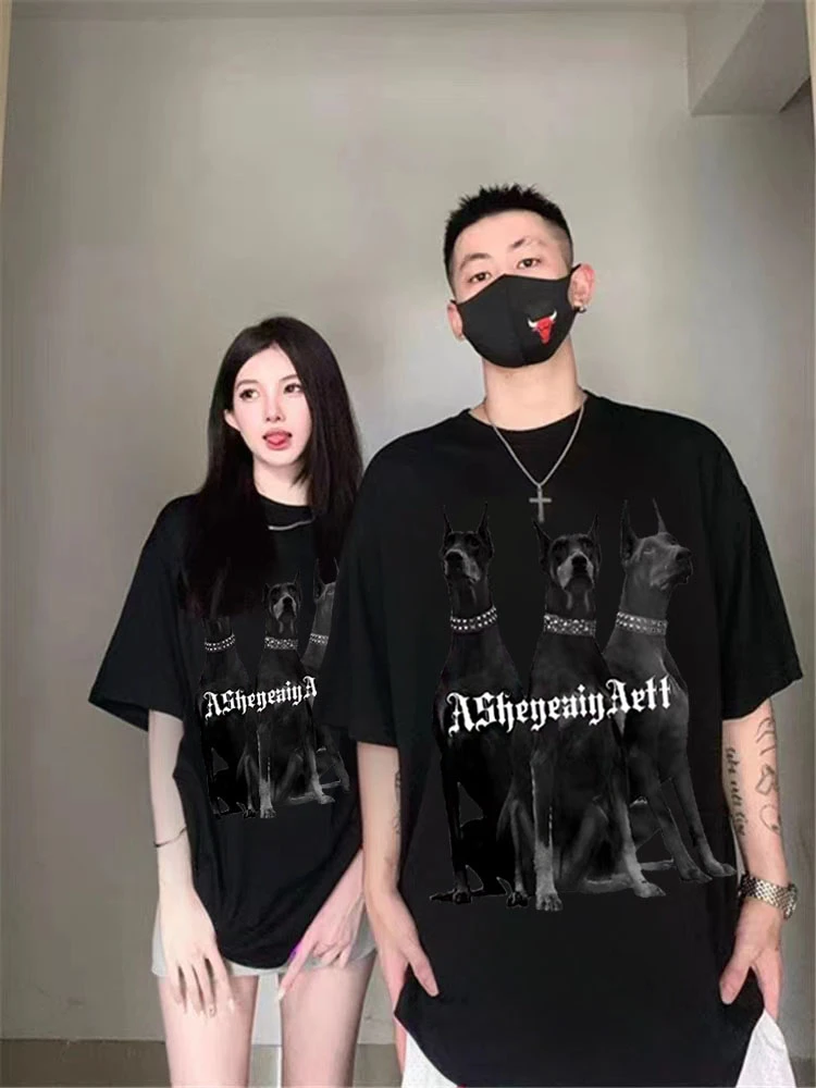 短袖t恤男款夏季潮牌宽松美式重磅纯棉半袖ins体恤情侣装圆领衣服