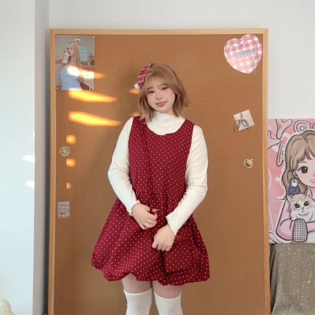 甜美小碎花花苞裙女冬小个子叠穿裙U领miu系背心连衣裙