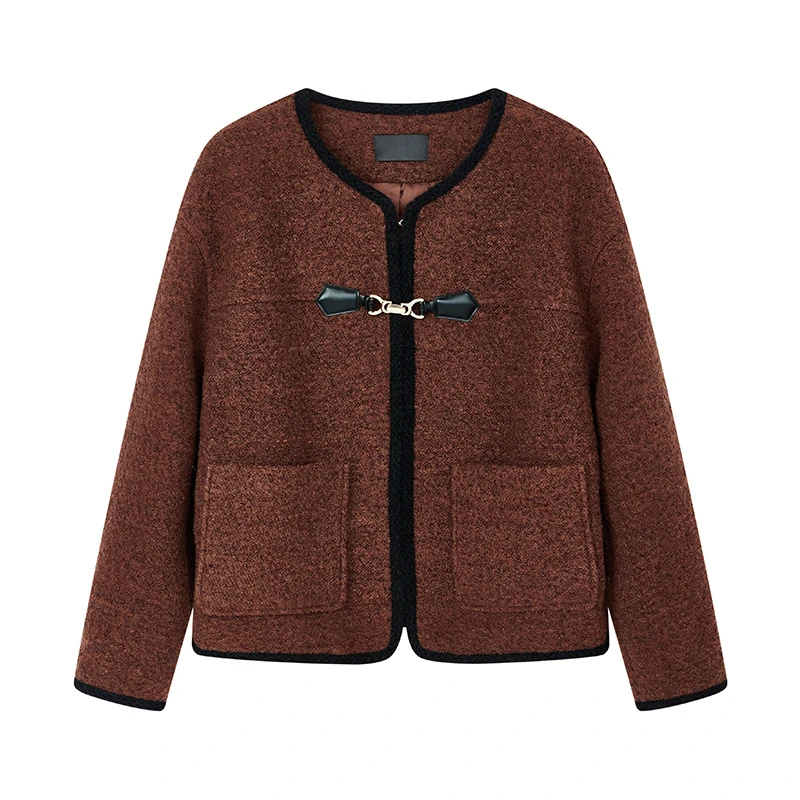 【女乔专属】撞色羊毛短外套W9014