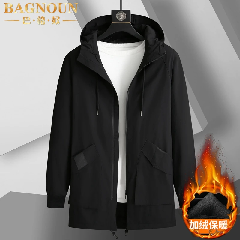 巴格奴风衣男士秋冬季新款时尚高端大码中长款宽松加绒加厚潮外套