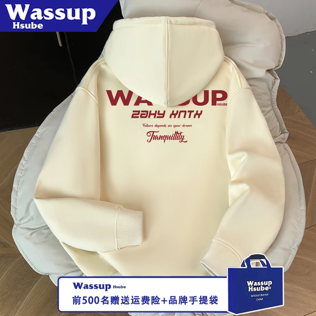 WASSUP HSUBE潮流拉链印花宽松艺术字母长袖情侣秋冬时尚休闲上衣