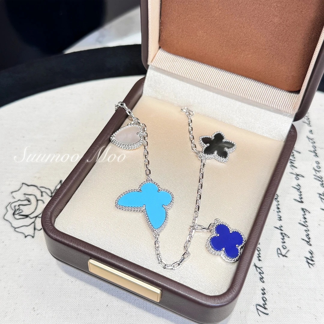 铜合金合成锆石手链 夏天百搭蓝色蝴蝶星星蓝幸运草手链