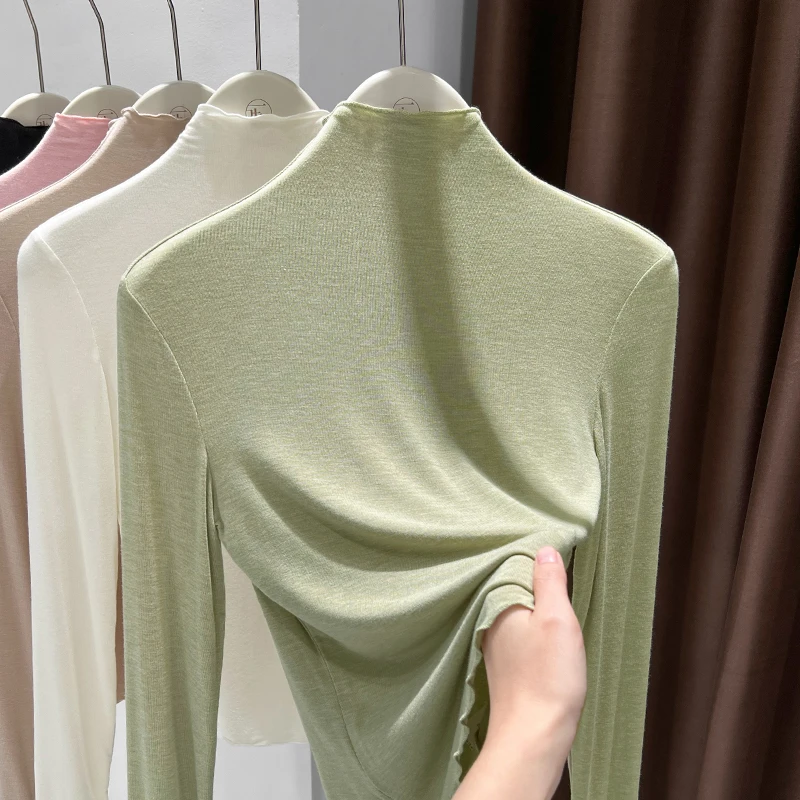 超弹皮肤衣半高领打底衫木耳女春秋新款修身显瘦薄内搭面膜养肤衣