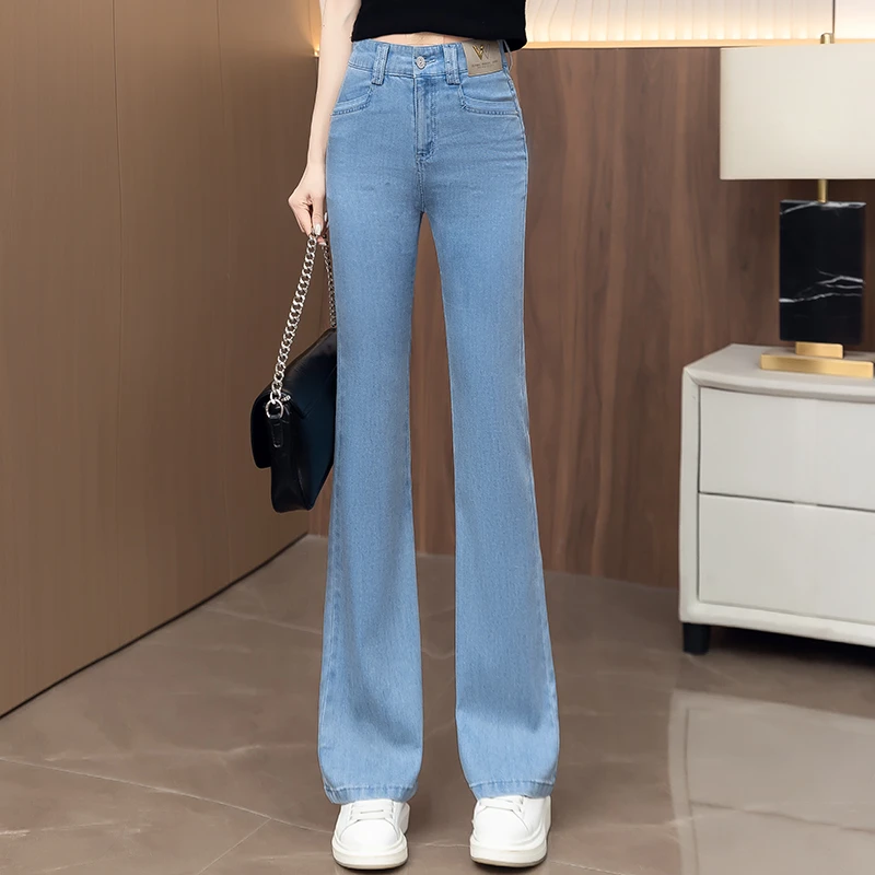 冰丝微喇牛仔裤女士夏季薄款2025新款高腰休闲显瘦天丝休闲喇叭裤