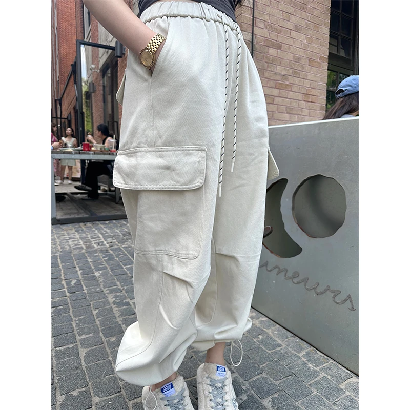 美式复古工装裤女春季韩版宽松抽绳运动束脚裤洋气酷帅休闲裤子