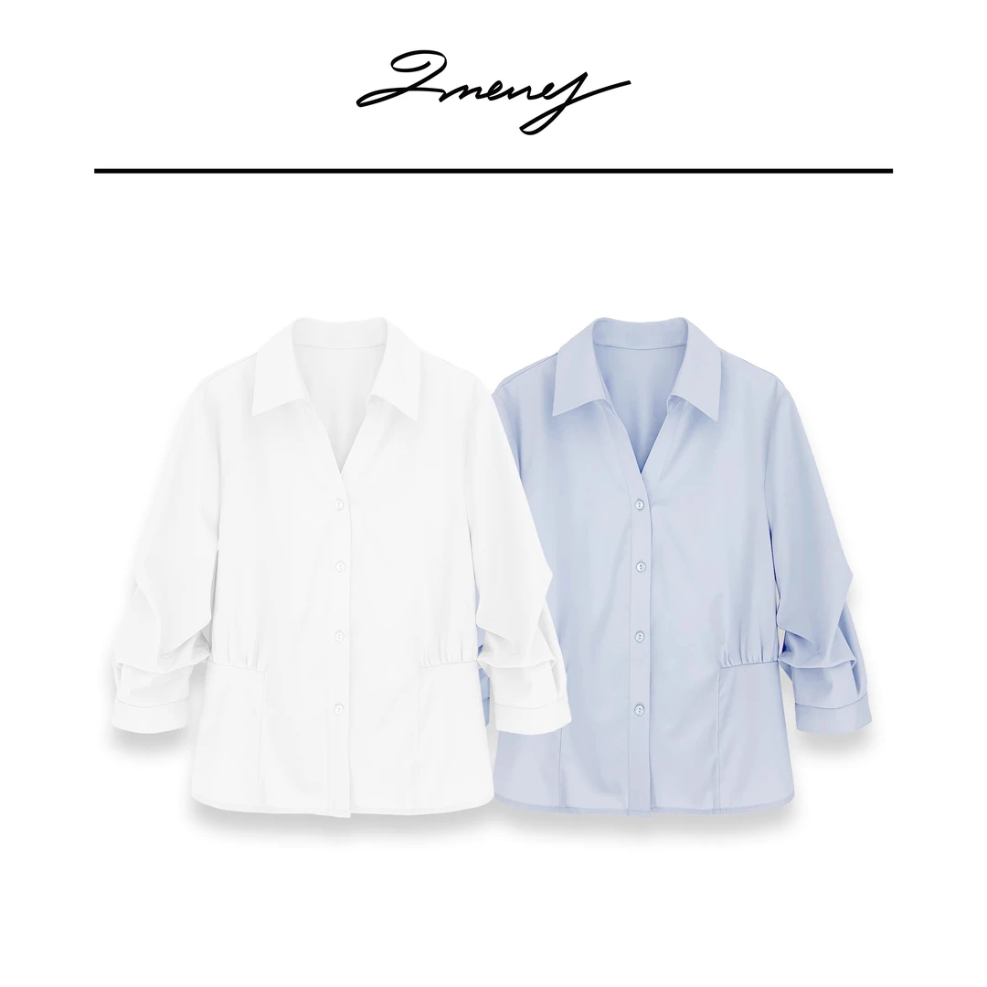 夏季新款气质小众收腰外穿内搭显高百搭显瘦七分袖衬衫白色女上衣