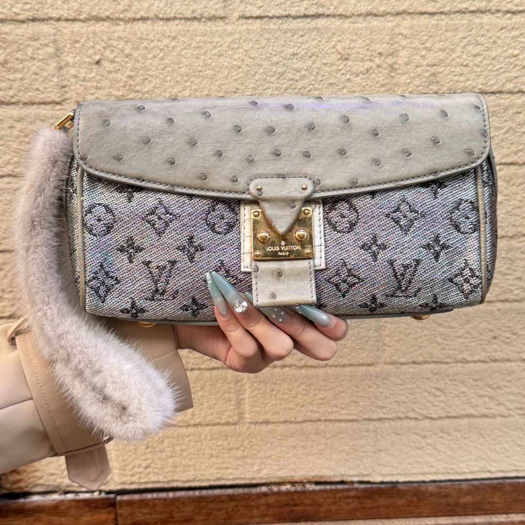 95新 LouisVuitton/路易威登 限量刺绣鸵鸟手拿包 寄卖服务