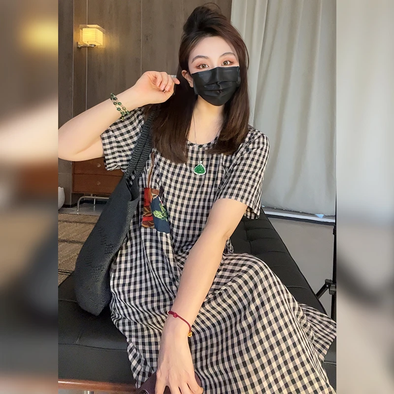 【Linda姐高端线】新款时尚复古休闲气质黑白格连衣裙AA5LYH2315