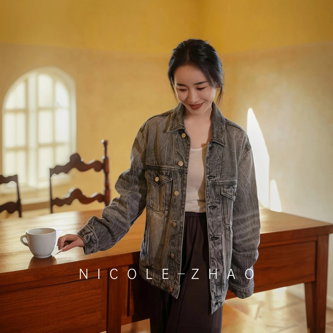 NZ4113【贵姐NICOLE】2025年复古洗水时尚百搭牛仔外套女