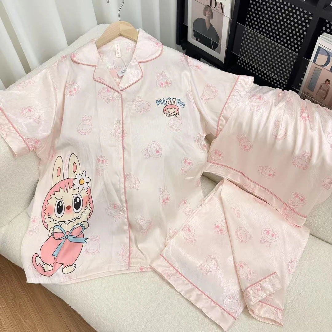 拉布布冰丝大码家居服睡衣可外穿冰凉卡通印花休闲夏季