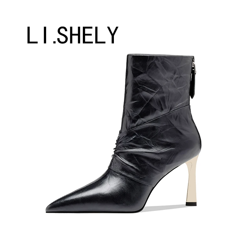 【142号】2025年秋冬新品尖头高跟细跟短靴欧美风时尚小矮靴女鞋