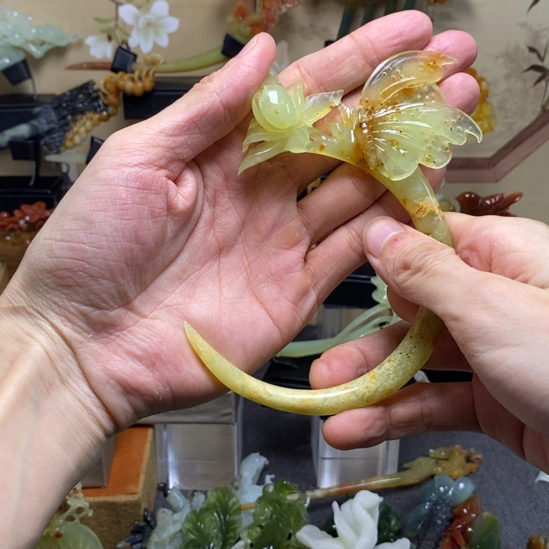 岫玉发簪未镶嵌随**安蝴蝶