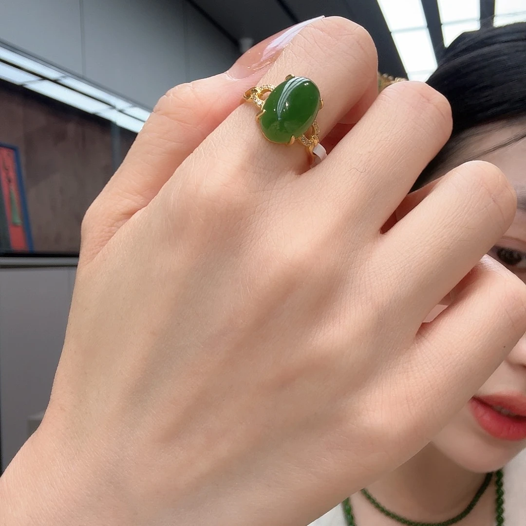 和田玉戒指银S925镶嵌