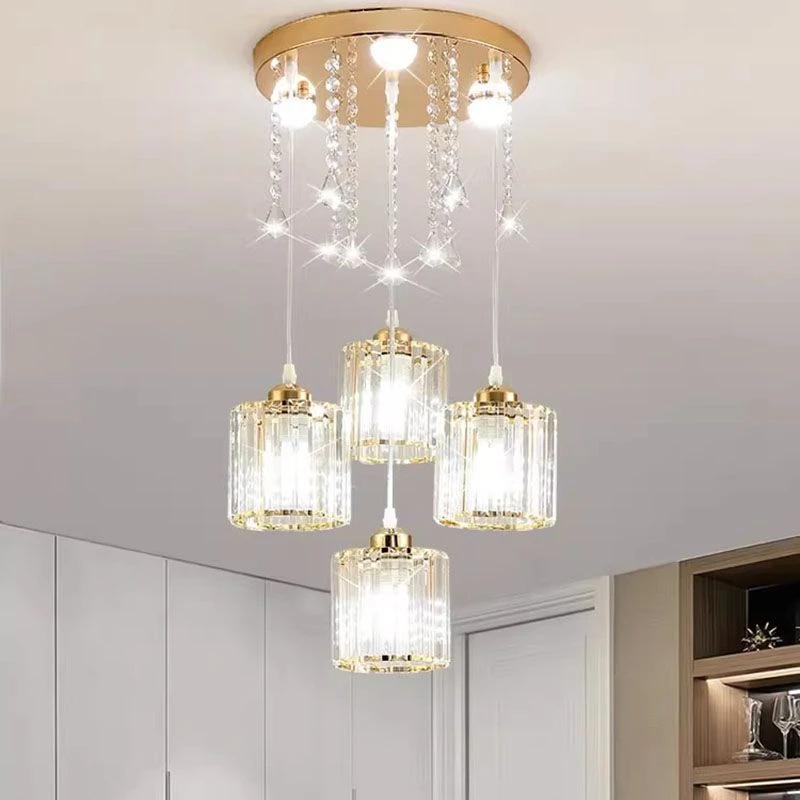 餐厅吊灯现代简约新款三头4头水晶轻奢高级感饭厅餐桌灯圆盘家用