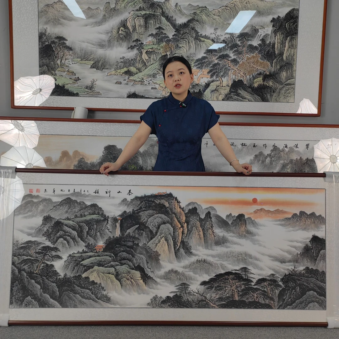 纯手绘泰山神韵168*62山水画中国画字画直播间