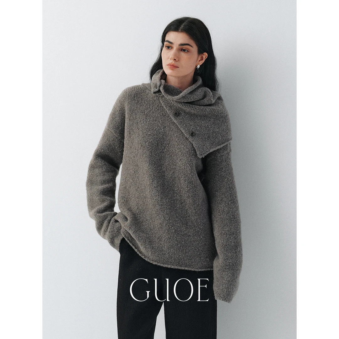 GUOE/时髦B备 慵懒松弛羊毛圈圈纱御寒围脖套头针织毛衣套装36146