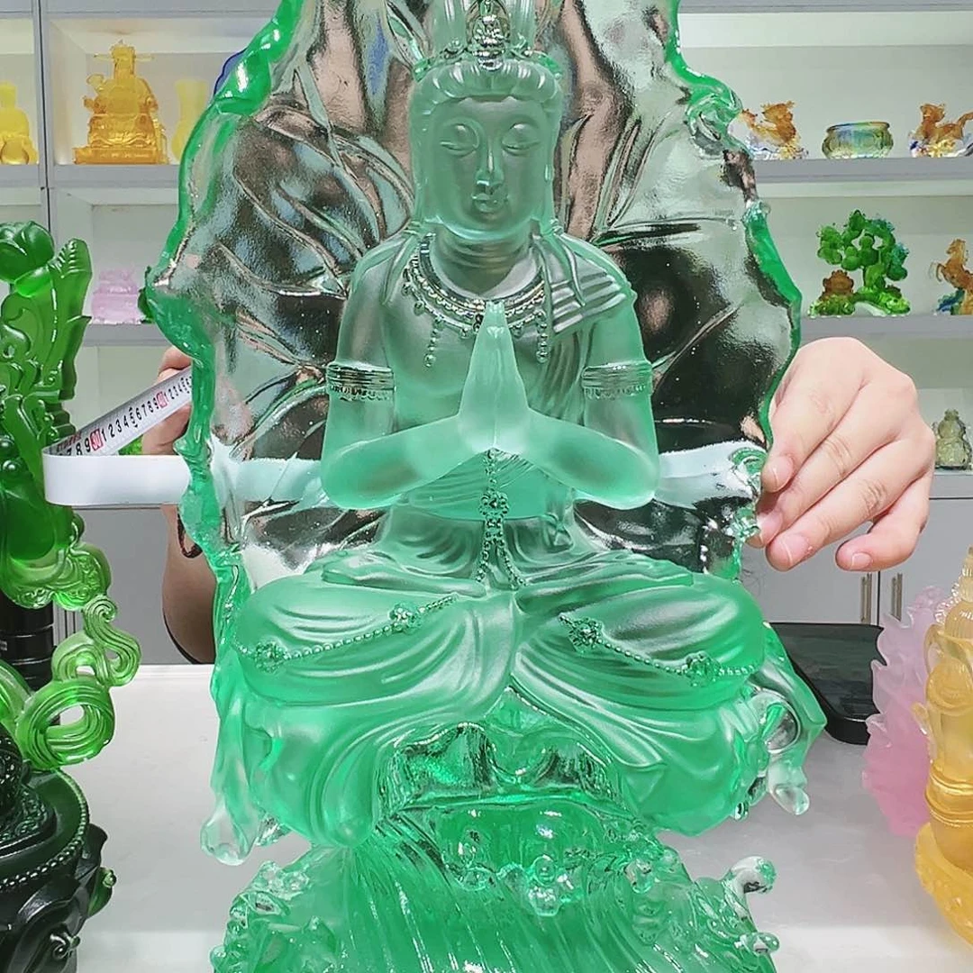 【闪购商品】手工艺品琉璃米**?荷叶观音 33cm
