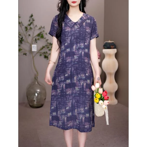 2003 娃娃领直筒渐变紫连衣裙