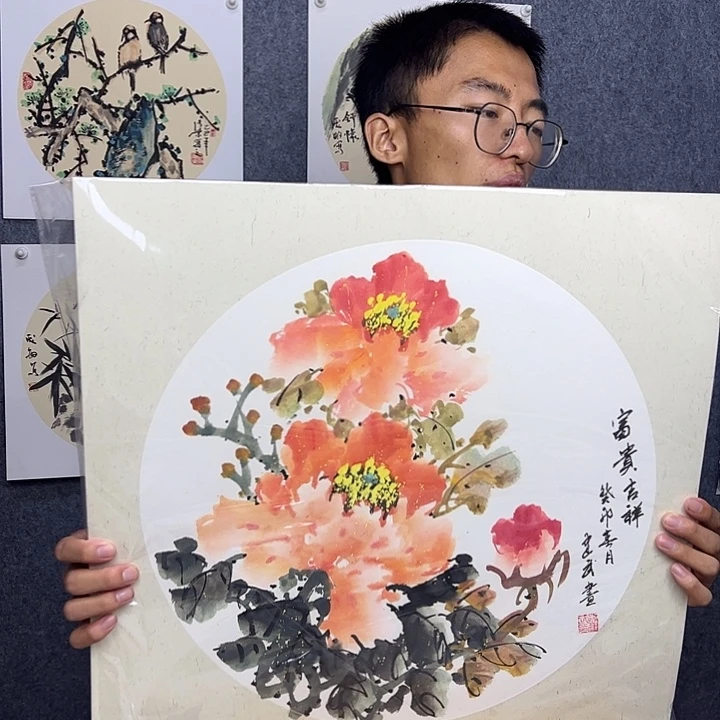 国画纯手绘国画牡丹花开富贵【50*50】送框