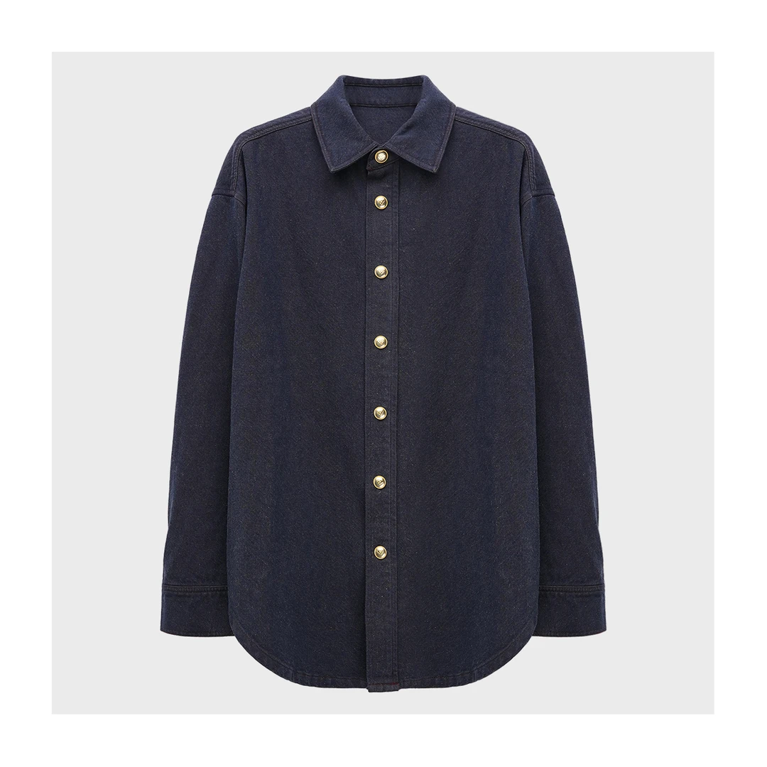 【艺洋穿搭】新款复古设计感水牛仔衬衫女宽松简约上衣外套