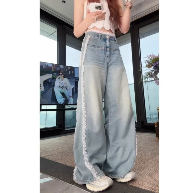 【蕾丝裤王】春款时尚蕾丝花边拼接百搭休闲牛仔裤LK2501718