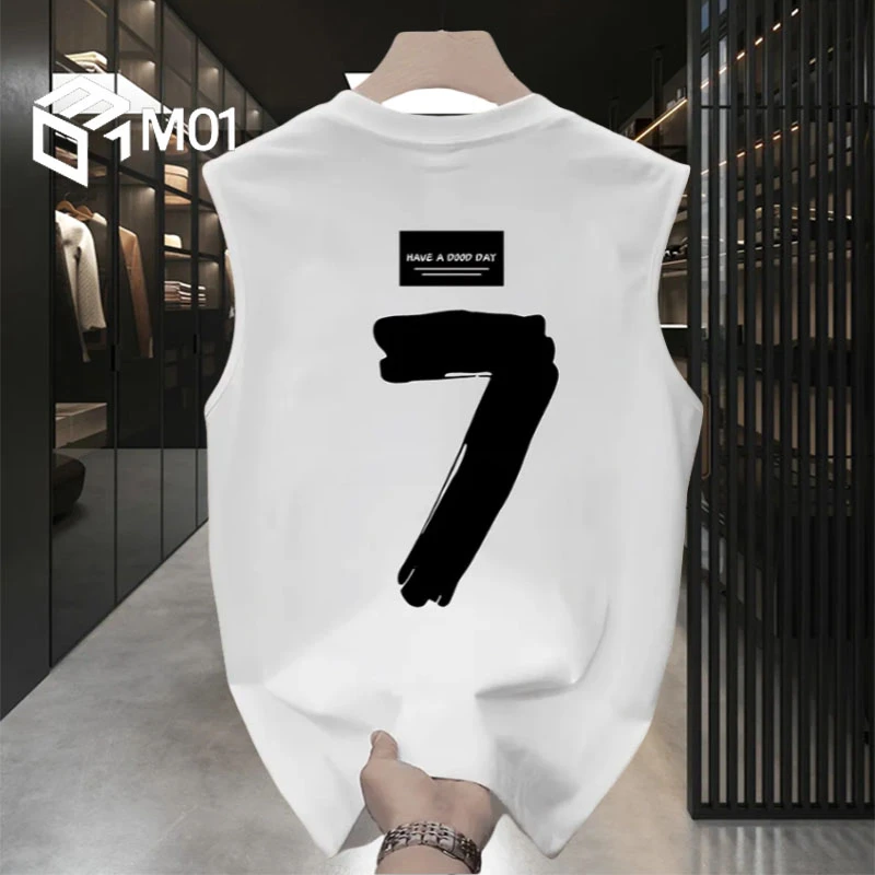 M01美式潮流痞帅无袖纯棉背心T恤男夏季休闲坎肩新款运动健身上衣