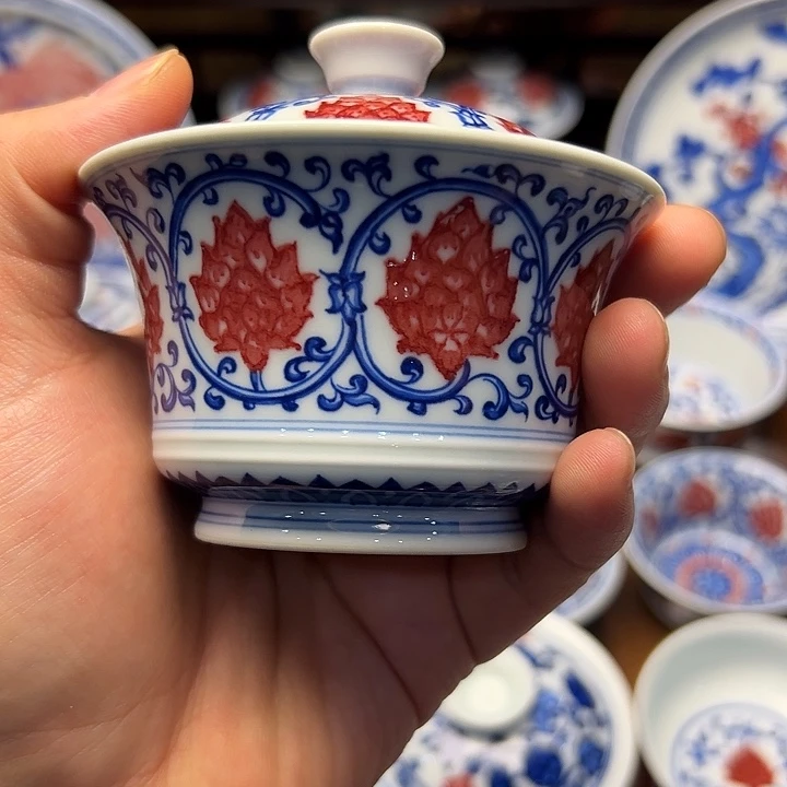 盖碗迷**量青花釉里红双勾缠枝莲