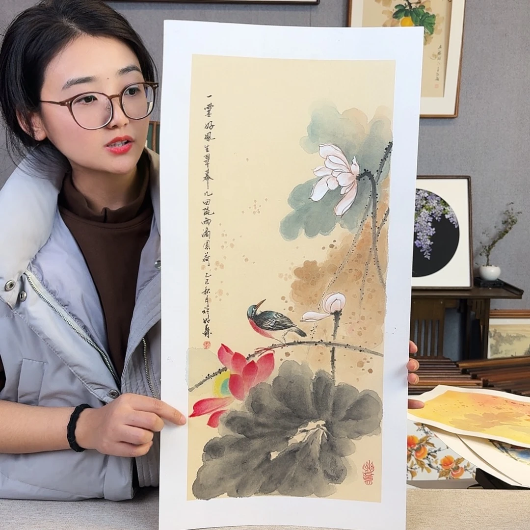 国画手绘带框尺寸： 36*69