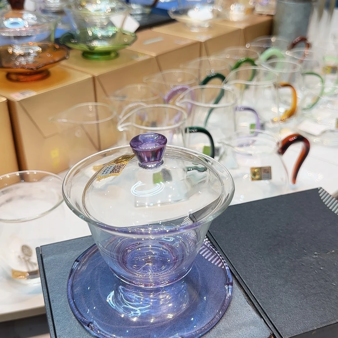 南***婆禾器浅紫色荷叶盖碗