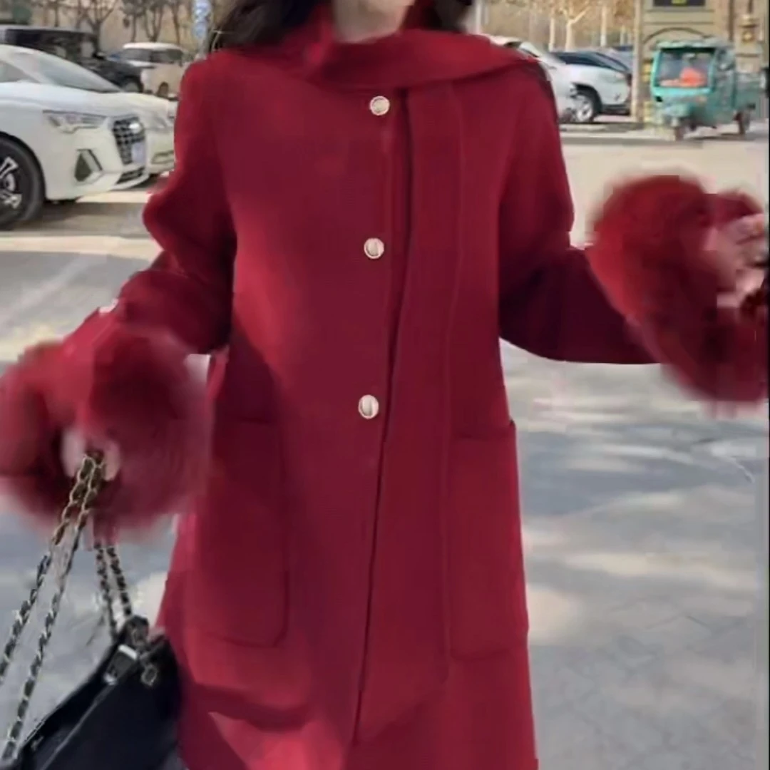 时尚千金风双面呢毛呢外套冬季高级感显瘦毛袖加厚百搭呢子大衣