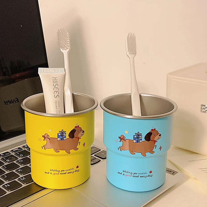 高颜值多巴胺腊肠狗漱口杯洗漱ins家用304情侣牙刷不锈钢可爱