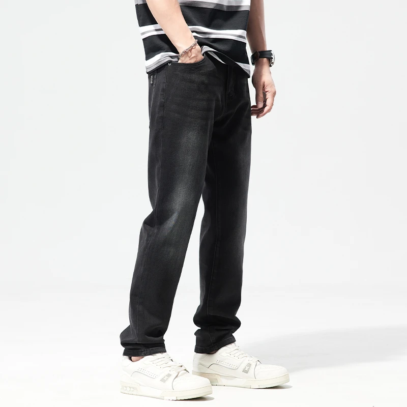 2025年夏季黑色高端牛仔裤男士夏季宽松百搭潮牌休闲长裤潮流修身