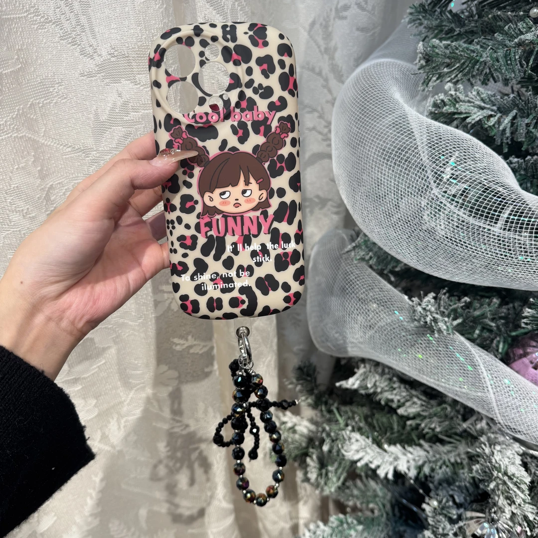 粉豹纹凯蒂猫精准孔气囊防摔手机壳适用于iPhone15/16/17promax