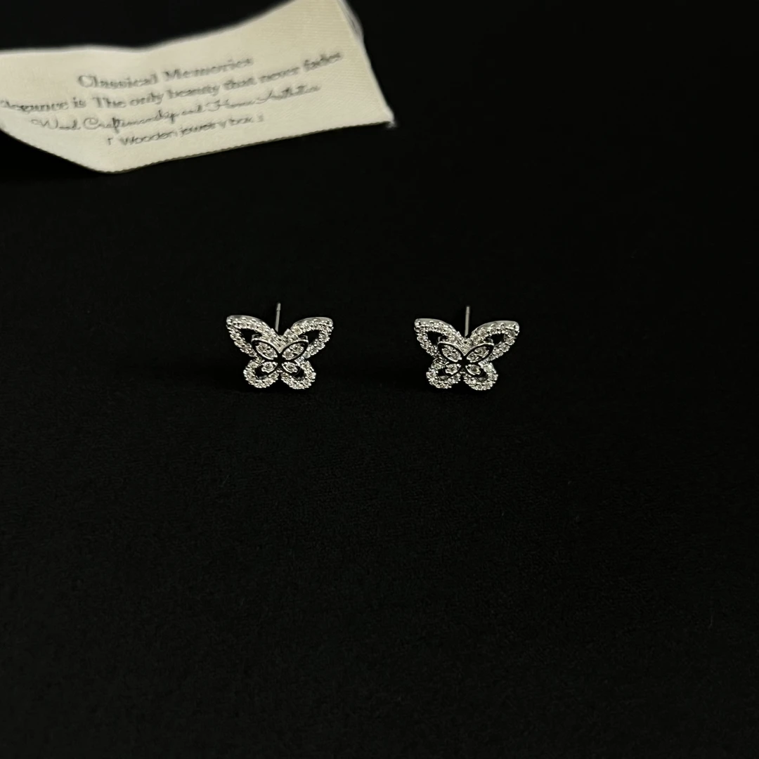 铜合金锆石耳饰 【白闪蝶】爆闪蝴蝶耳钉523