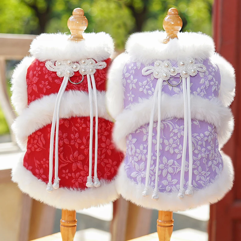 国风冬季宠物加绒保暖宠物狗狗猫咪棉袄衣服用品喜庆新年比熊外套