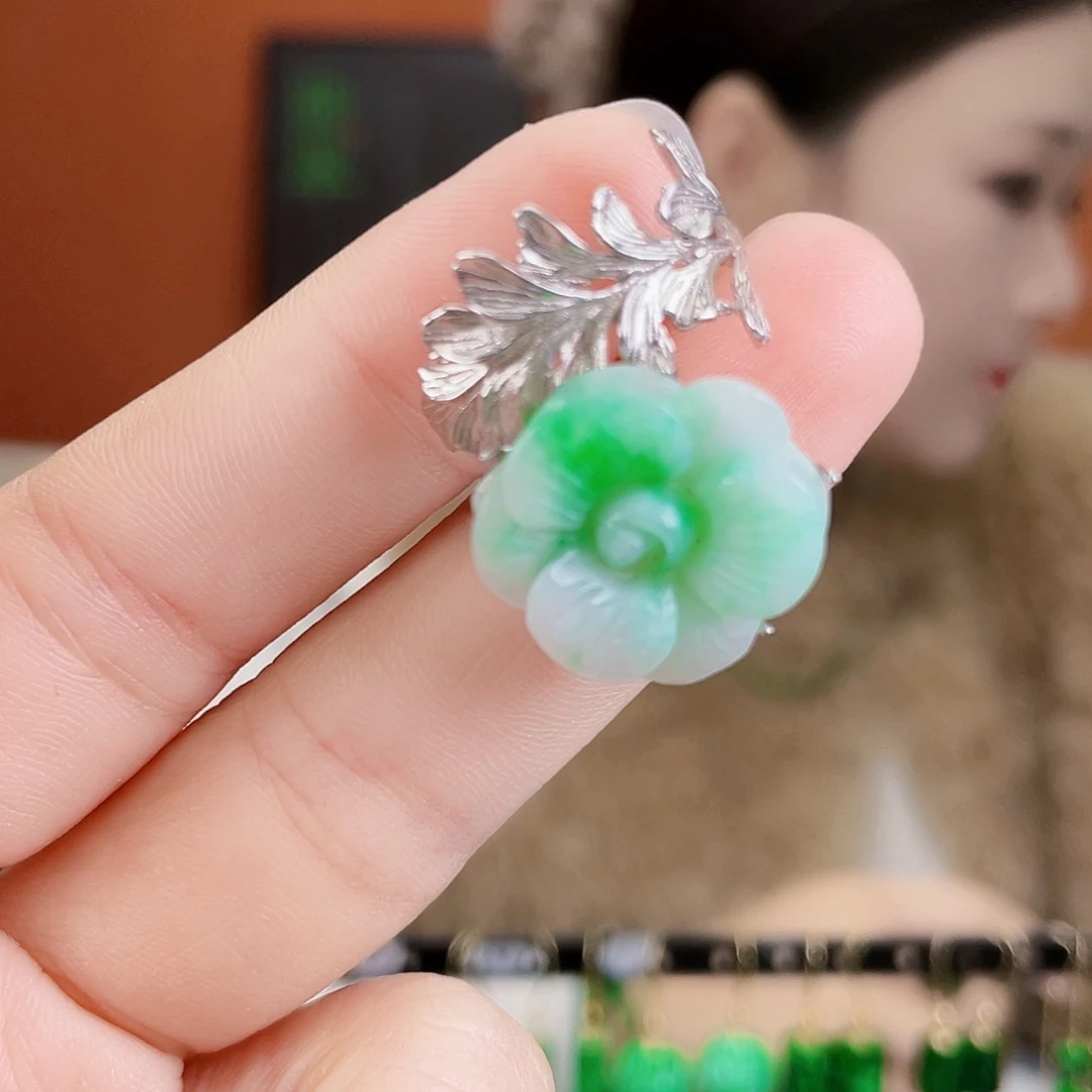 翡翠银S925镶嵌耳饰