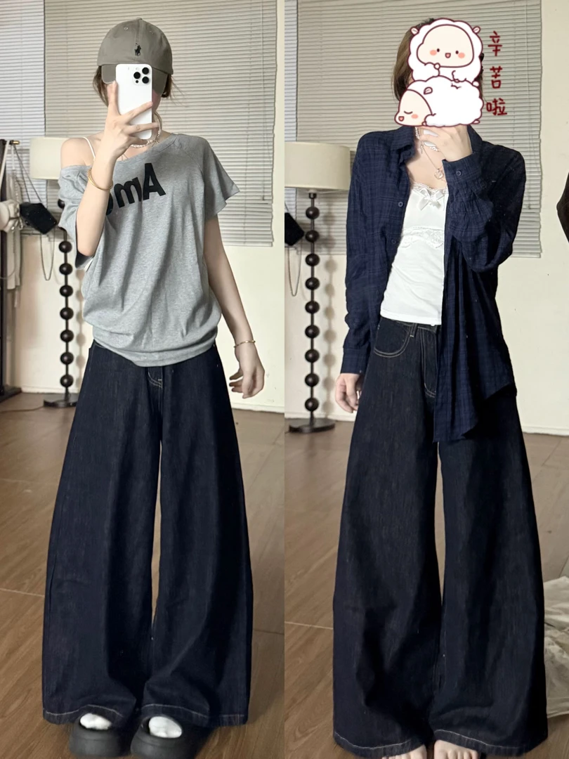 洲洲欧尼 丹宁蓝阔腿裤